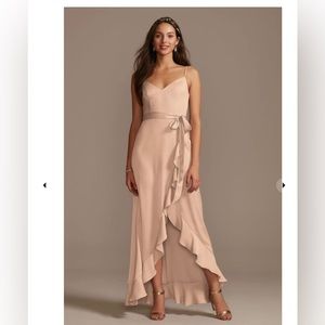 Davids Bridal Spaghetti Strap Crepe Ruffle  Faux Wrap Bridesmaid Formal dress